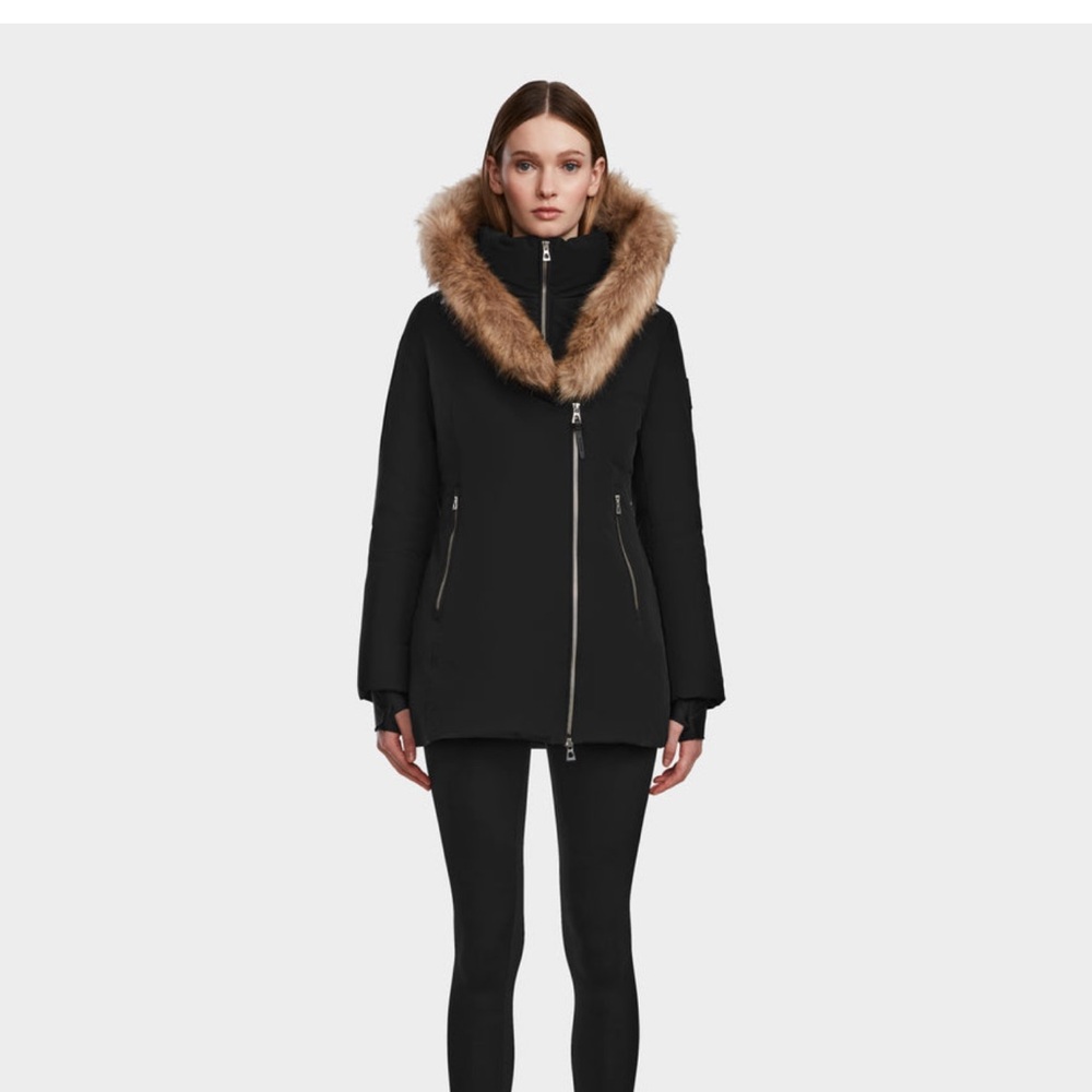 RUDSAK Black Puffer Coat with Brown Fur Trim